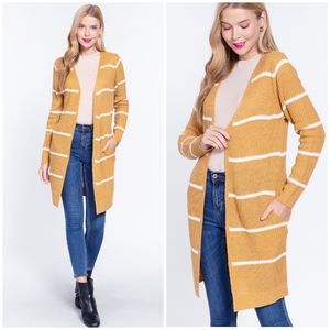 LAST 1❗️Cozy Chic Ochre Striped Longline Open Cardigan
